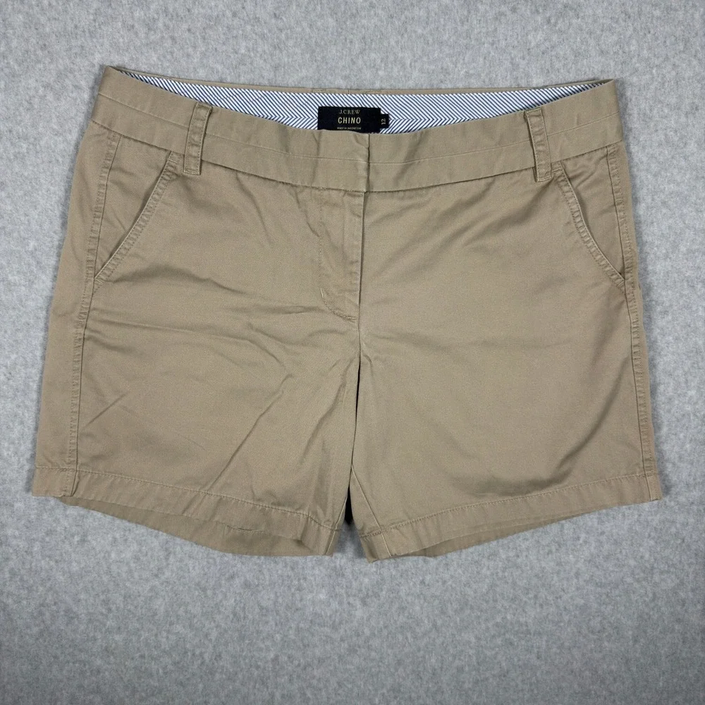J.Crew Chino Shorts Womens 12 Khaki Tan Cotton Twill Mid Rise 5 Inch Inseam